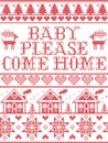 Christmas pattern Baby please come home carol seamless pattern inspired by Nordic culture festive winter in cross stitch