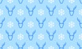 Christmas pattern background of seamless deer reindeer and snowflake. Vector blue deer pattern on white snow background for winter