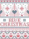 Christmas pattern Blue Christmas carol seamless pattern inspired by Nordic culture festive winter in cross stitch Royalty Free Stock Photo