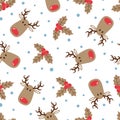 Christmas pattern with cute deers and mistletoe