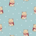 Christmas pattern with cute hamster eating donut.