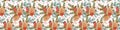 Christmas pattern with festive elements, gingerbread and red bird, fir Royalty Free Stock Photo
