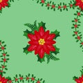 Christmas pattern with flowers and Christmas foliage