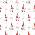 Christmas pattern with gnomes in red hats. Cute scandinavian elves. Vector illustration in cartoon style. New year