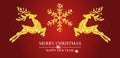 Christmas pattern gold deer and snowflake. Happy New Year red background. Xmas decoration with reindeer. Template for greeting Royalty Free Stock Photo