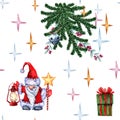 Christmas pattern. Christmas hand-drawn watercolor white background.