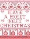 Christmas pattern Have a Holly Jolly Christmas seamless pattern inspired by Nordic culture festive winter in cross stitch w Royalty Free Stock Photo