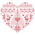 Christmas pattern in heart shape with reindeer, Christmas tree on white background Royalty Free Stock Photo