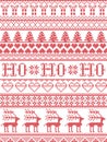 Christmas pattern HO HO HO carol seamless pattern inspired by Nordic culture festive winter in cross stitch with heart Royalty Free Stock Photo