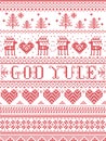 Christmas pattern Merry Christmas in Norwegian God Yule seamless pattern inspired by Nordic culture festive winter in stitc