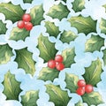 Christmas pattern with mistletoe. Watercolor drawing. Gifts, holiday packaging. 2