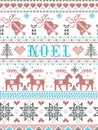 Christmas Pattern Noel Scandinavian style, inspired by Norwegian festive winter culture, seamless, in cross stitch with reindeer Royalty Free Stock Photo