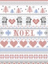 Christmas Pattern Noel Scandinavian style, inspired by Norwegian festive winter culture, seamless, in cross stitch with reindeer Royalty Free Stock Photo