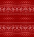 Christmas pattern nordic vector in red and white. Scandinavian cross stitch seamless stripes pattern with snowflakes for New Year.