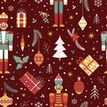 Christmas Pattern With Nutcracker Soldier And Toys