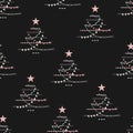 Christmas pattern of Christmas trees and presents on blue background. Royalty Free Stock Photo