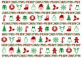 Christmas pattern of pixel art. Vector illustration. Santa Claus, reindeer, Christmas tree, snowman, presents, etc. Royalty Free Stock Photo