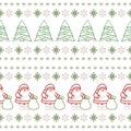 Christmas pattern with Santa Claus, Christmas trees, and snowflakes on white background Royalty Free Stock Photo