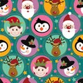 Christmas pattern with Santa, deer,penguin,elf and