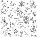 Christmas pattern, seamless christmas doodles, vector design for winter holidays on white background Royalty Free Stock Photo