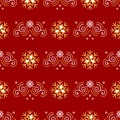 Christmas pattern seamless, New Year wrapping paper. Elegant red background, golden snowflakes, trendy line swirls Royalty Free Stock Photo