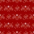 Christmas pattern seamless, New Year wrapping paper. Trendy line golden swirls, curls, snowflakes on a red background Royalty Free Stock Photo