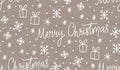 Christmas pattern, snowflakes and snow on brown kraft paper. White drawings, seamless tile for wrapping paper design.