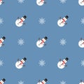 Christmas pattern with snowmen and snowflakes