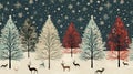 Christmas pattern with stylized trees, reindeer, and stars, evoking a sense of celebration on a light color canvas.