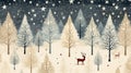 Christmas pattern with stylized trees, reindeer, and stars, evoking a sense of celebration on a light color or dark color canvas.