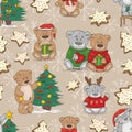 Christmas pattern with teddy bears and cookies