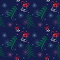 Christmas pattern tree elements bell snowflake star blue background Royalty Free Stock Photo