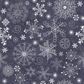 Christmas pattern with vintage snowflakes, stars, swirls, snowfall Royalty Free Stock Photo