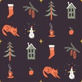 Christmas pattern. Winter symbols and objects Royalty Free Stock Photo