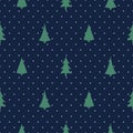 Christmas pattern with Xmas trees on polka dots background. Royalty Free Stock Photo