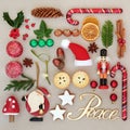 Christmas Peace Sign and Decorations Royalty Free Stock Photo