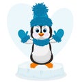 Christmas penguin character. Happy new year penguin design with blue hat . Stock holiday vector animal illustration Royalty Free Stock Photo