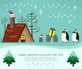 Christmas penguin family and santa Royalty Free Stock Photo