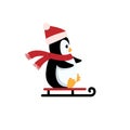 Christmas penguin. Funny snow animals, cute baby penguins cartoon characters in winter hat. Isolated vector set of penguin animal Royalty Free Stock Photo