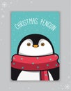 Christmas penguin. Postcard with a penguin. Penguin on a blue background. Vector image Royalty Free Stock Photo