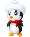 Christmas penguin with santa hat and scarf Royalty Free Stock Photo