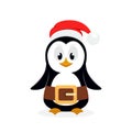 Christmas Penguin With Santa Hat On White Background