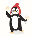 Christmas penguin vector character cartoon cute bird celebrate Xmas playfull happy penguin face smile illustration Royalty Free Stock Photo