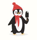 Christmas penguin vector character cartoon cute bird celebrate Xmas playfull happy penguin face smile illustration Royalty Free Stock Photo