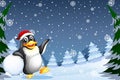 Christmas Penguin In Winter Background