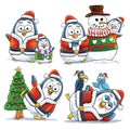 Isolated Christmas Funny penguins Royalty Free Stock Photo