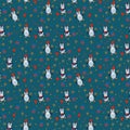 Christmas Penguins pattern. Cute doodle birds in a hat for background. A substrate with winter animals for textiles.