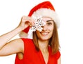 Christmas and people concept - positive woman having fun