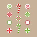 Christmas peppermint candy vector illustration set Royalty Free Stock Photo