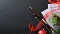 Christmas performance concept of stringed instruments with bow on black